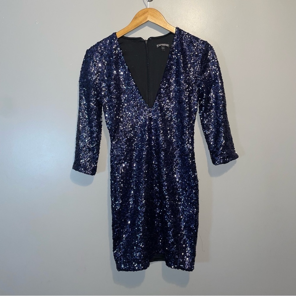 Express deep Vneck full sequin dress
